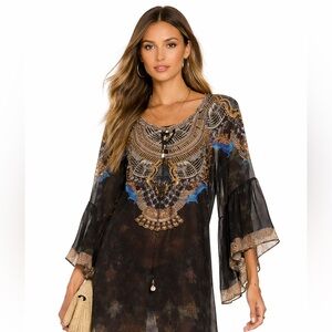 INOA Embellished Silk Beaded Cover-Up Tunic – Black | Size 2 (Medium)